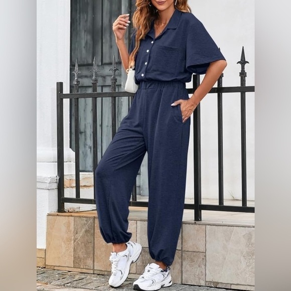 Womens Button Up Collared Short Sleeve High Waisted Drawstring Hem Casual - Picture 1 of 4